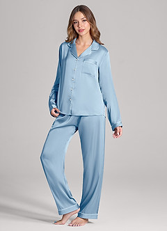 front Pigiama in raso con maniche lunghe e pantaloni coordinati