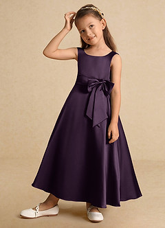 Azazie Lindy Flower Girl Dresses Plum A-Line Pleated Matte Satin Dress image4