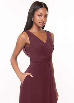 Azazie Karina Bridesmaid Dresses Sangria A-Line Pleated Chiffon Dress image8
