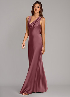 Azazie Cheryl Vestidos de damas de honor Vestido Rosa Del Desierto de Satén Elástico de Corte Sirena image3