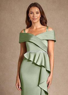 Azazie Dareia Mother of the Bride Dresses Dusty Sage Mermaid Off the Shoulder Stretch Satin Dress image8