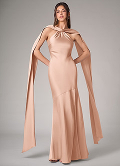 Azazie Kinsley Robes de demoiselle d'honneur Robe Sirène en Satin extensible Fente Latérale Or Rose image1