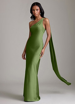 Azazie Galinda Brudtärnklänningar Klä av Sjöjungfru i Stretch Satin Ena axeln Enbärsgrön image1