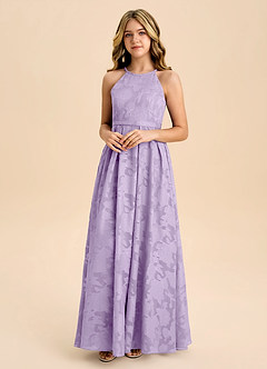 Azazie Arianthe Junior Lilac A-Line Pleated Floral Burnout Dress image3