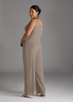 Azazie Frances Mother of the Bride Dresses Taupe Jumpsuit/Pantsuit Scoop Mesh Dress image13