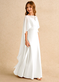 Azazie Fishie Junior Formal Flower Girl Dresses Ivory A-Line Matte Satin Dress image6