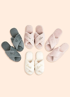 front Pantofole a forma di croce soffici personalizzate per damigelle d'onore