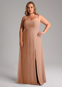 Azazie Wren Bridesmaid Dresses Champagne Rose A-Line Side Slit Chiffon Convertible Dress image14