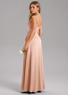 Azazie Azuree Bridesmaid Dresses Rose Gold A-Line Pleated Stretch Satin Dress image13