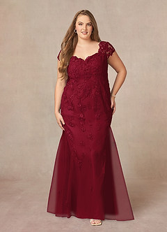 Azazie Marbella vestidos de madre de la novia Vestido de Borgoña de Encaje de Sirena con Reina Ana Lentejuelas image8