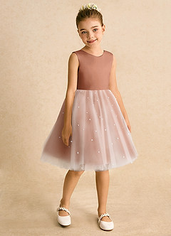 Azazie Esme Blumenmädchenkleider Ballkleid Schleifen Tüll Kleid Bronzer image7