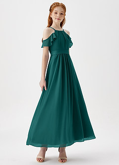 Azazie Chaya Junior Peacock A-Line Off the Shoulder Chiffon Dress image6