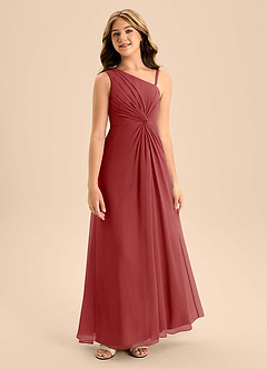 Azazie Brooke Junior Rust A-Line Side Slit Chiffon Dress image5