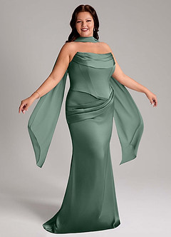 Azazie Sorrel Bridesmaid Dresses Eucalyptus Mermaid Strapless Stretch Satin Convertible Dress image12