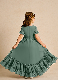 Azazie Kass Flower Girl Dresses Eucalyptus A-Line Pleated Chiffon Dress image3