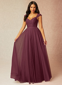 Azazie Luxi Bridesmaid Dresses Cabernet A-Line Pleated Tulle Dress image1