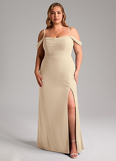 Azazie Saige Bridesmaid Dresses Champagne A-Line Off the Shoulder Chiffon Convertible Dress image14