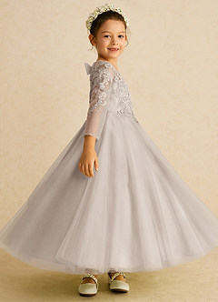 Azazie Precious Flower Girl Dresses Frost A-Line Lace Tulle Dress image3