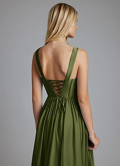 Azazie Delmie Bridesmaid Dresses Olive A-Line Corset Stretch Satin Dress image3