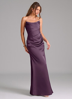 Azazie Lucille Bridesmaid Dresses Plum Mermaid Strapless Stretch Satin Convertible Dress image5