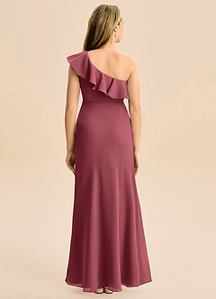 Azazie Alissa Junior Vestido de Merlot de Gasa de Corte Sirena con Volante image6
