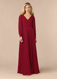 Azazie Zina Mother of the Bride Dresses Burgundy A-Line Pleated Chiffon Dress image1