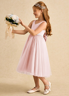 Azazie Firefly vestidos de niña de las flores Vestido de Rosa Rubor de Satin Mate de Corte En A con Lazo image1