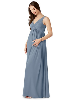 Azazie Yetta Brautjungfernkleider für Schwangere A-Linie V-Hals Versammelt Chiffon Bodenlänge Kleid image4