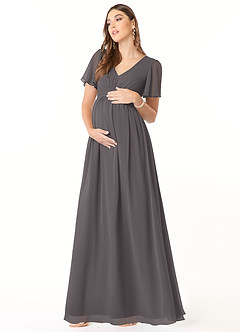 Azazie Verna Maternity Bridesmaid Dresses A-Line V-Neck Ruched Chiffon Floor-Length Dress image3
