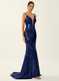Astraea Chartreuse Sparkly V-neck Open Back Mermaid Prom Dress image4