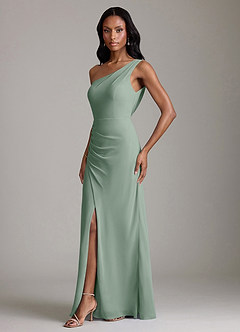 Azazie Madelyn Bridesmaid Dresses Silver Sage Mermaid One Shoulder Chiffon Convertible Dress image6
