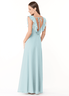 Azazie Yoko Bridesmaid Dresses Mist A-Line Ruched Chiffon Dress image4