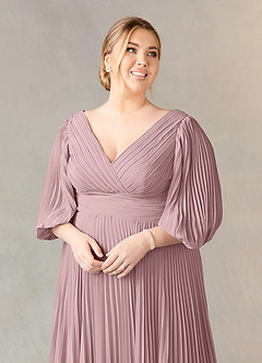 Azazie Zahara Mère de la mariée Robes Robe Trapèze en Mousseline de soie Col V plissé Rose Poussiéreuse image11