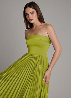 Azazie Mariana Bridesmaid Dresses Lemongrass A-Line Pleated Stretch Satin Dress image4
