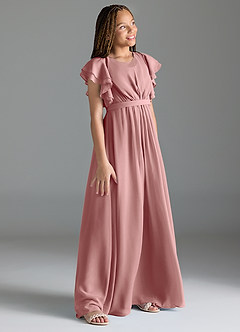 Azazie Daphne Junior Dusty Rose A-Line Pleated Chiffon Dress image3
