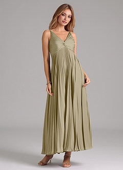 Azazie Raychelle Robes de demoiselle d'honneur Robe Trapèze en Satin extensible Plissée Vert Mousse image5