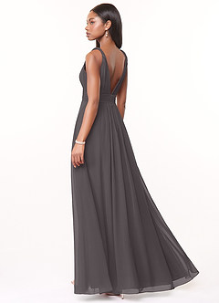 Azazie Maren Bridesmaid Dresses Steel Grey A-Line Pleated Chiffon Dress image4