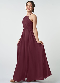 Azazie Leighton Junior Robe Trapèze en Mousseline de soie Plissée Cabernet image4