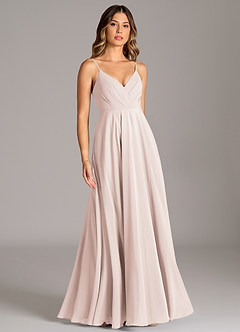 Azazie Amani 신부 들러리 드레스 A라인 주름진 쉬폰 바닥 길이 드레스 image5