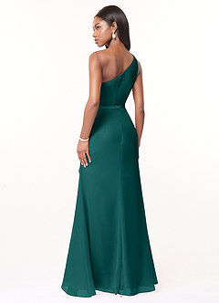 Azazie Liza Bridesmaid Dresses Peacock Mermaid One Shoulder Chiffon Dress image4