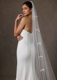 front Voile de chapelle en tulle transparent avec nœud en satin