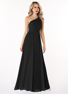 Azazie Dallas Jurken voor bruidsmeisjes Jurk van Chiffon met A-Lijn One-Shoulder Zwart image3
