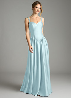 Azazie Evadina Suknie dla druhen Linia A Gorset Satyna elastyczna Do ziemi Sukienka image1