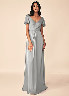 Azazie Soren Brudtärnklänningar Klänning av A-Line i Stretch Satin Plisserad Silver image1