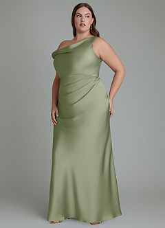 Azazie Emerson Bridesmaid Dresses Pistachio Mermaid Off the Shoulder Stretch Satin Dress image11