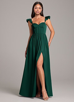 Azazie Denisse Brautjungfernkleider A-Linie Gestreift Stretch-Satin Kleid Smaragd image1