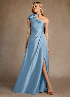 Azazie Easton Abiti per la Madre della Sposa Abito A-Line in Raso Elasticizzato Monospalla Azzurro Polvere image4