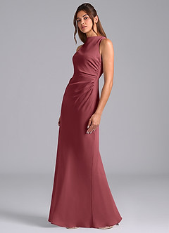 Azazie Evadne Bridesmaid Dresses Merlot A-Line Pleated Chiffon Dress image1