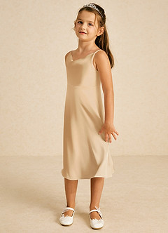 Azazie Zuzu Flower Girl Dresses Gold A-Line Spaghetti Strap Stretch Satin Dress image4