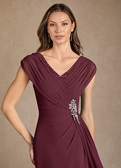 Azazie Bronson Kleider für die Brautmutter A-Linie Plissee Chiffon Kleid Cabernetrot image5